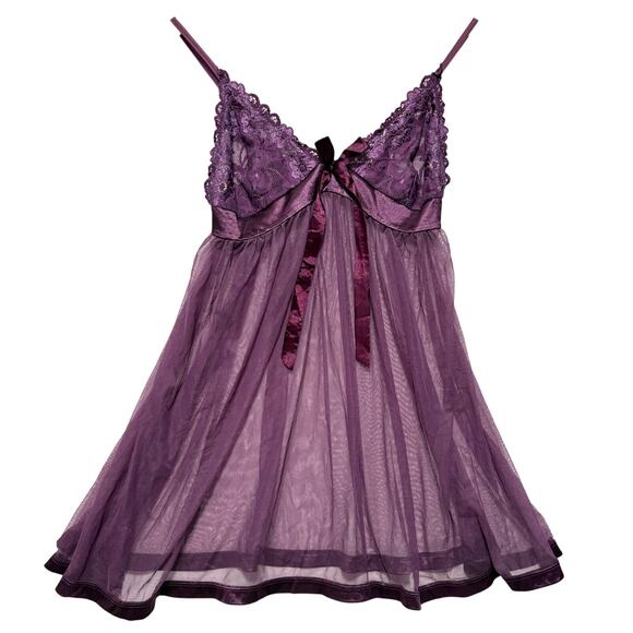 VTG Y2K 00's Purple Sheer Lingerie Babydoll Top S - Picture 1 of 3